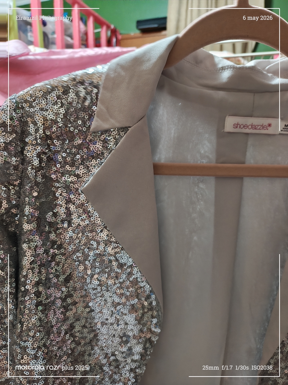 Shoe Dazzle Iridescent Sequin Blazer with Champagne Trim